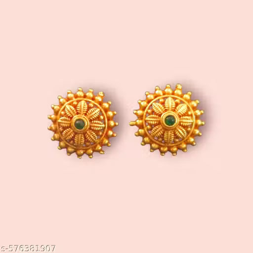 MAHIMA FASHION Gold plated green colour Daily wear earrings/Trendy earrings/Studs