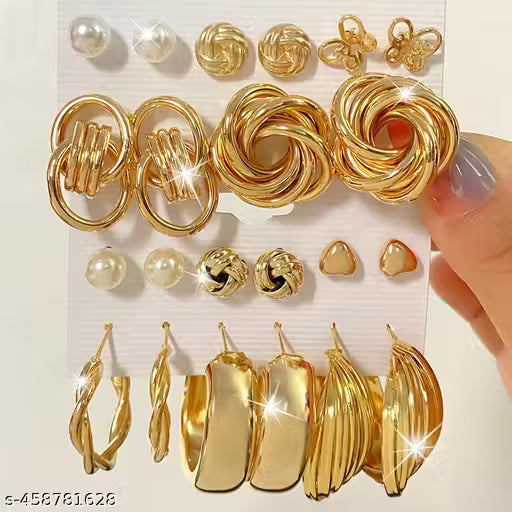 Goldiwala Wedding Season Earring | Stylish Earring Combo |High Quality Beautiful Allure Drops Earrings | Stud Earring Combo | Designer Western Earrings | Stylish Korean Earring Collection in Gold-plated for Women & girls