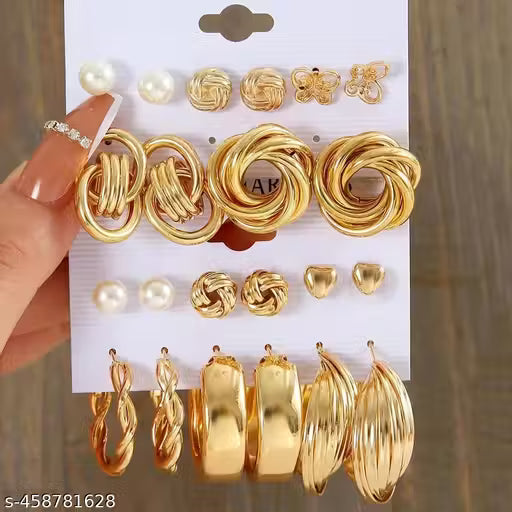Goldiwala Wedding Season Earring | Stylish Earring Combo |High Quality Beautiful Allure Drops Earrings | Stud Earring Combo | Designer Western Earrings | Stylish Korean Earring Collection in Gold-plated for Women & girls