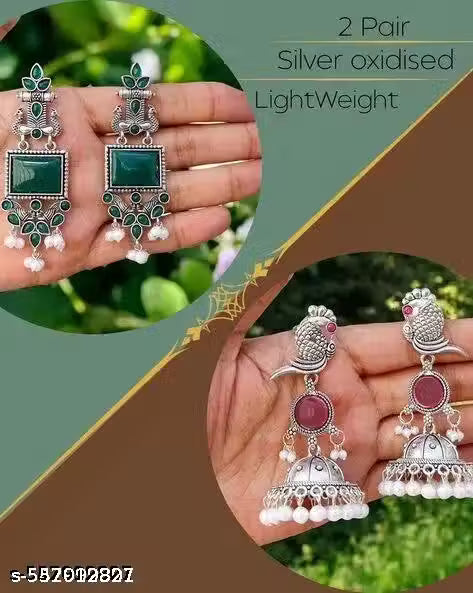 women's Latest Design Monalisa Earrings | Stone Earrings | Stone Earrings for Girls & Women| Pair of Stone Studs | Premium Quality Brass Stone Studs | Pair of Stone Earring by Jewellery Studio (combo of 2)
