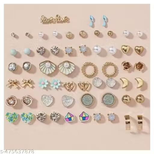 Vassaley Fashionable New Combo Of 30 Multicolour Stud Earrings For Women