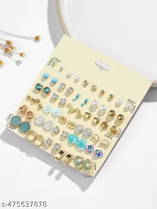 Vassaley Fashionable New Combo Of 30 Multicolour Stud Earrings For Women