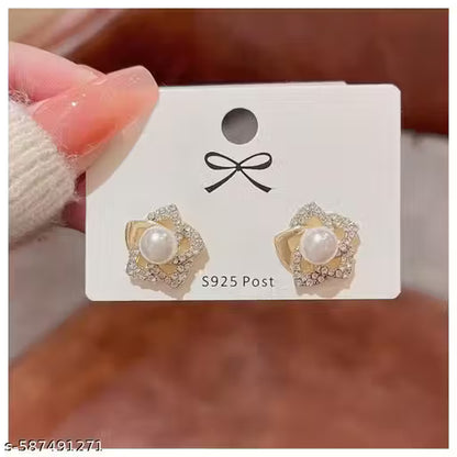 Tiso Pack of 2 Statement Studs Emerald & Pearl Stone Earrings for Girls and Women