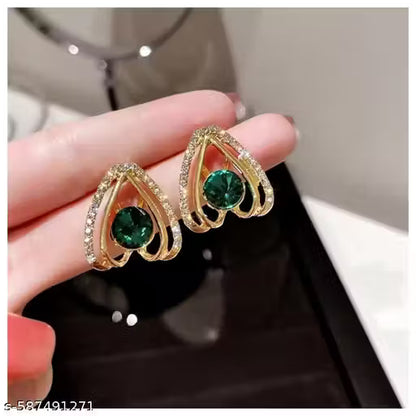 Tiso Pack of 2 Statement Studs Emerald & Pearl Stone Earrings for Girls and Women