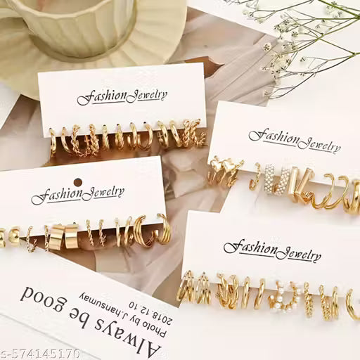 Vassaley Combo Of 24 Pairs Gold Plated Hoop And Pearl Earrings For Women And Girls