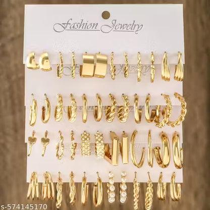 Vassaley Combo Of 24 Pairs Gold Plated Hoop And Pearl Earrings For Women And Girls