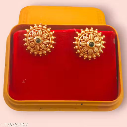 MAHIMA FASHION Gold plated green colour Daily wear earrings/Trendy earrings/Studs