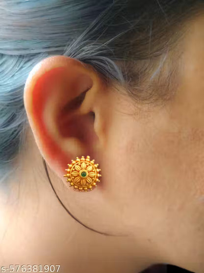 MAHIMA FASHION Gold plated green colour Daily wear earrings/Trendy earrings/Studs