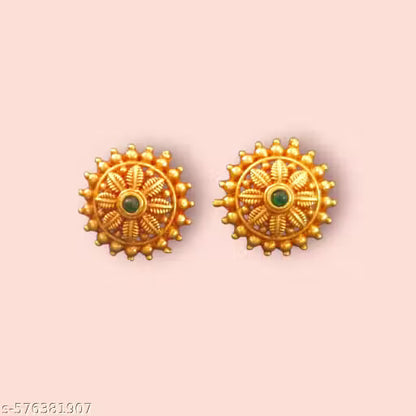 MAHIMA FASHION Gold plated green colour Daily wear earrings/Trendy earrings/Studs
