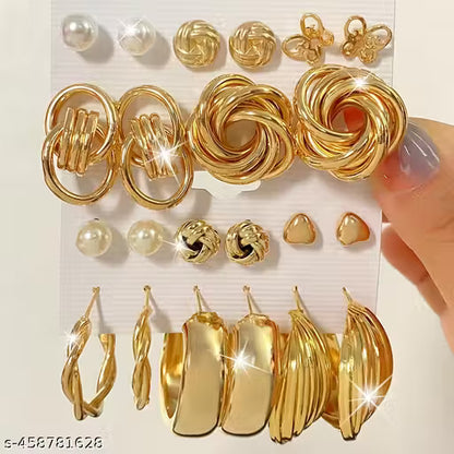 Goldiwala Wedding Season Earring | Stylish Earring Combo |High Quality Beautiful Allure Drops Earrings | Stud Earring Combo | Designer Western Earrings | Stylish Korean Earring Collection in Gold-plated for Women & girls