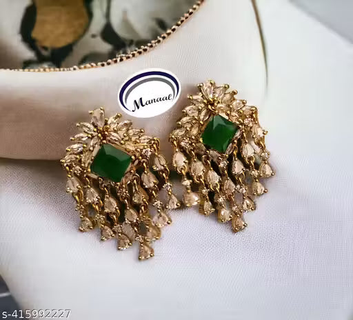 Beautiful New Arrival trends Attractive jwellery Manaal Designer AD/CZ Earring with Green Stone for Women's & Girls pack of 1