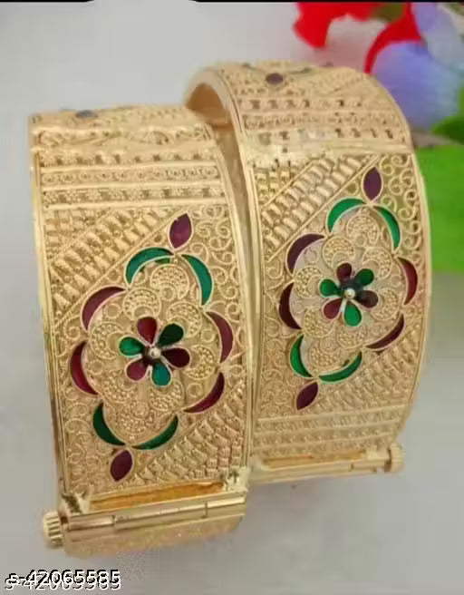 Princess Chunky Bracelet & Bangles | Brass Gold-plated Kada | Designer Heavy Gold Plated Bangles Set | Traditional Gold Plated Bracelet Bangles | Bangles Setfor Girls & Women |