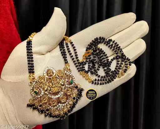 Maha Saving Offer Jewellery Attractive New design Manaal Jewels Designer Asta Laxmi Big CZ Pendent with two line fancy 24 Inch mangalsutra for Women's & Girls